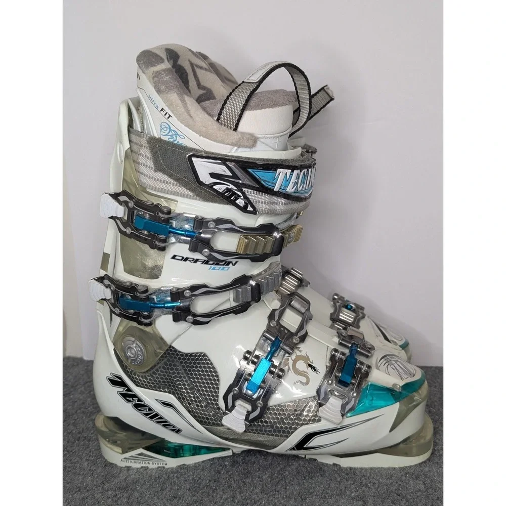 Tecnica Dragon 100 Ski Boots Women's 6.5 (23.5 275mm) White Teal Anti Vibration‎